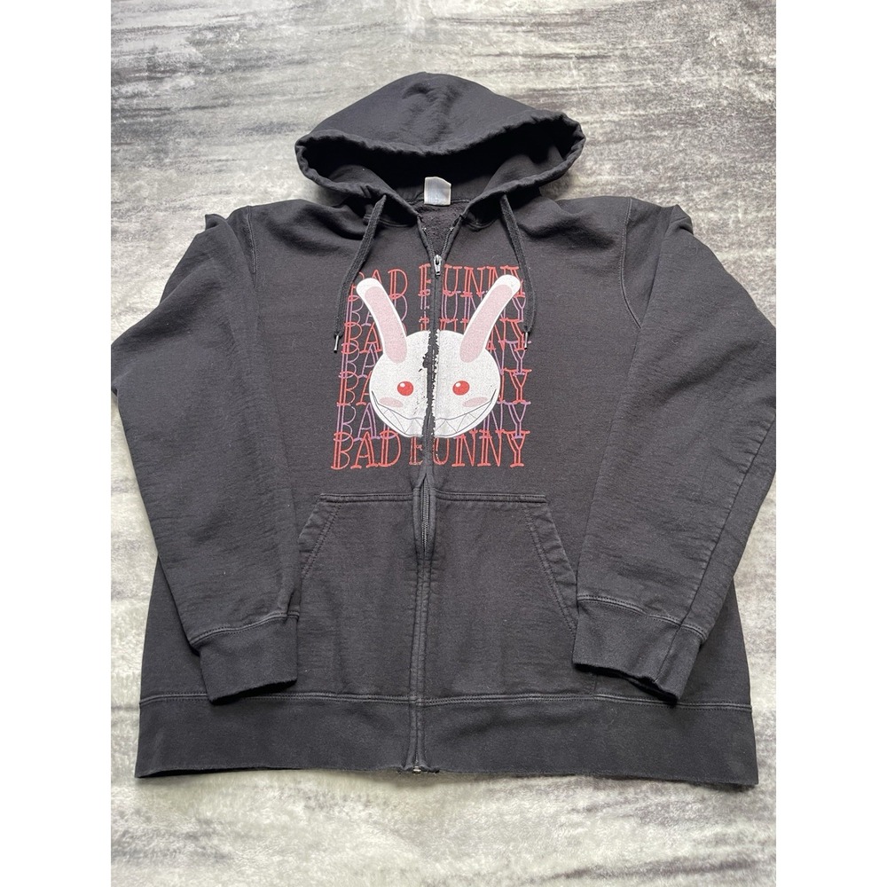 Bad Bunny Port Company Black Large Zip Hoodie Sweatshirt Jacket